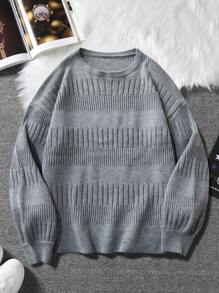 Claim Dot Suéter casual masculino de manga comprida com decote redondo e cor sólida simples para o dia a dia - Cinza escuro - Ver 1