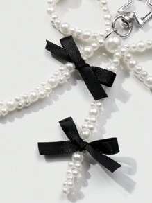 ROMWE Kawaii 1pc Minimalist Multi-Purpose Handmade Faux Pearl & Ribbon Bow Star Keychain/Bag Charm, Suitable For Women & Girls, Daily Wear Or Gift Valentines