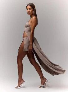 MUSERA Extreme Longline Split Top Going Out TopsVacation Spring Summer Elegant Sexy Festival Holiday - Coffee Brown - View 4