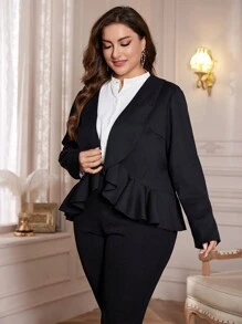 Modelyn Blazer elegante con volantes de tallas grandes, chaqueta de traje elegante, para fiesta de noche/invitado de boda/aniversario