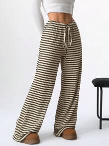 SHEIN EZwear Damskie, Paskowane, Luźne, Proste Spodnie Casualowe