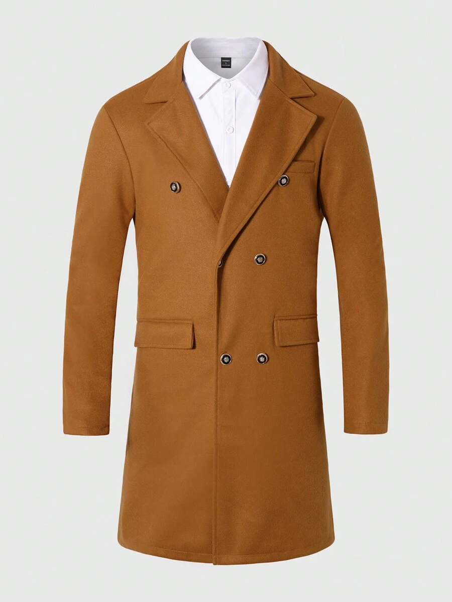 Manfinity Mode 男士秋季休闲双排扣针织大衣 - 棕色 - 查看 1