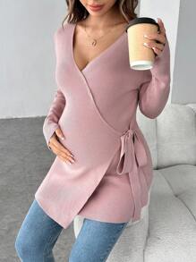 SHEIN Jersey con mangas largas y detalle de atar en el lateral, para mujeres embarazadas, para invierno