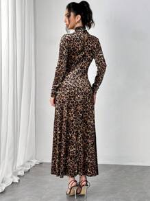 Elenzga Vestido largo con estampado de leopardo para mujer, outfit de mujer maximalista de otoño - Multicolor - Ver 2
