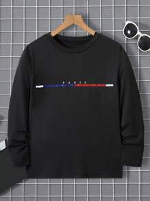 Tween Boys' All-Match Casual Letter Printed Crew Neck Long Sleeve T-Shirt, Spring & Summer
