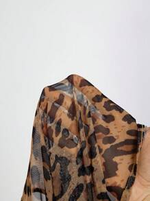 SHEIN MOD Women's Leopard Print Tie Front Long Sleeve Cropped Top,Concert Women Outfit,Hollowed Costumes,Cat Woman Costume,Leopard Costume,Leopard Top,Fall Women Outfits,Long Sleeve Mesh Top,Devil Costume,Hippie Clothes,Sexy Women Tops - Multicolor - View 5