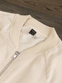 EMERY ROSE Women's Solid Minimalist Daily Wear Zip Up Jacket - Apricot - View 5