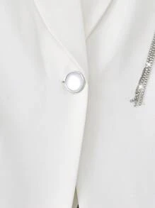 GlowEve Áo khoác Blazer và quần dài cổ tròn họa tiết hoa trơn màu thời trang xuân/thu cho nữ công sở thường ngày - trắng - Xem 3