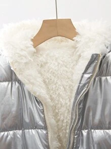 Tween Girls Winter Hooded  Coat - Silver - View 5