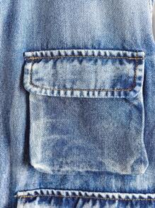 SHEIN Teen Boy Fashion Casual Vintage Multiple Cargo Pockets Texture Design Denim Sleeveless Waistcoat For Dailywear And Fall Teen Boy Clothes - Blue - View 4