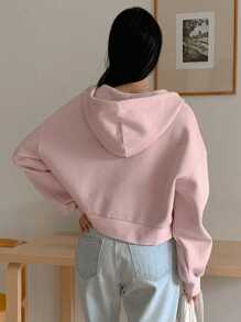 DAZY 女式短款宽松休闲羊毛连帽衫拉链运动衫夹克