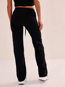 Musera Sport Low Waist Drawstring Straight Leg Yoga Pants, Padel, Tennis, Pickleball Gym Fitness Fall  Pilates Daily Casual - Black - View 2
