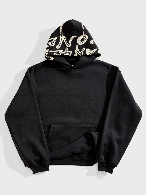 Forever 21 Heavyweight Loose Oversized Baggy Hoodie Sweatshirt In Black With Hood Printed