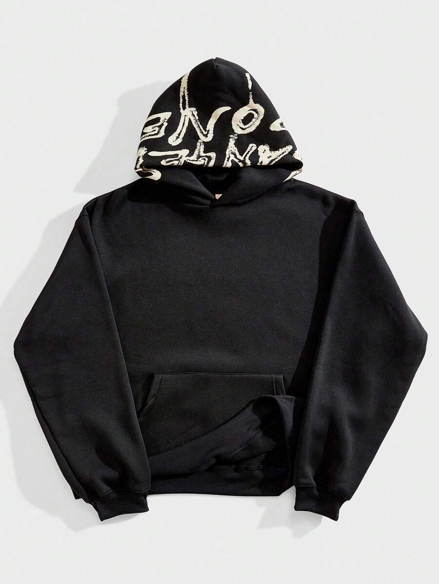 Forever 21 Áo nỉ dày dặn, dáng rộng, màu đen có mũ in họa tiết. - màu đen - Xem 1