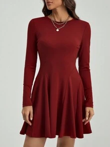 SHEIN Tall Solid Fit And Flare Short Dress - Burgundy - View 6