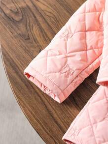 Baby Girls Warm Chinese Style Bow Quilted Embroidery Skirt Set, Autumn Winter - Pink - View 3