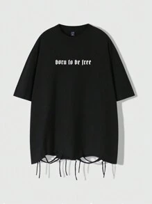 Manfinity EMRG Men's Graphic Print Crew Neck Short Sleeve T-Shirt - Black - View 2