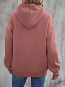 SHEIN Cottnline Baumwoll-Hoodie mit Buchstaben-Grafik, Tasche, Drop-Shoulder und Kordelzug, für zierliche Frauen - Altrosa - Übersicht 2