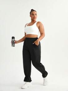 SHEIN Sports Plus Size Women Loose Sports Pants - Black - View 5