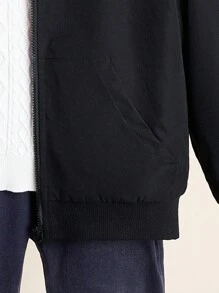 SHEIN Set de 2 piezas de chaqueta con capucha y pantalones de pierna recta y acogedora para bebé niño, apta para viajes, escuela, hogar, ocio, calle, fiesta y actividades al aire libre - Negro - Ver 3