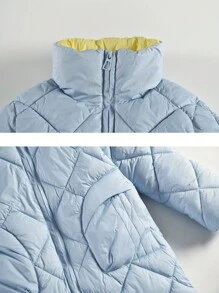Girls' Warm Padded Long Puffer Jacket, Blue - Baby Blue - View 6