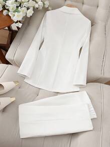 GlowEve Áo khoác Blazer và quần dài cổ tròn họa tiết hoa trơn màu thời trang xuân/thu cho nữ công sở thường ngày - trắng - Xem 2