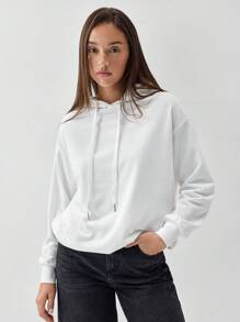 Flirla 1pc Women Casual White Hoodie With Leopard Print And Star Pattern, Long Sleeve Sweatshirt, Autumn/Winter