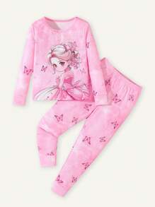 Bộ đồ mặc nhà gồm 2 chiếc áo dài tay bó sát in hình công chúa băng giá màu xanh nhạt cho bé gái và quần dài - Hồng - Xem 3