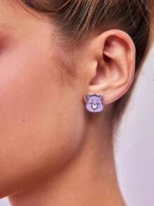 SHEIN X Care Bears 3 Pairs Cute Cartoon Bear Design Stud Earrings, Suitable For Daily Wear