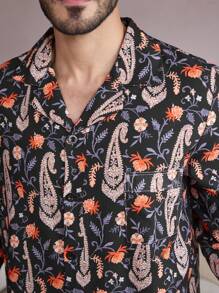 Manfinity ChillVibe 2pcs Men's Lapel Neck All-Over Print Long Sleeve Top And Pants Loungewear Set - Multicolor - View 6