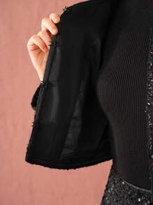 Enchnt 女款秋季优雅亮片短款夹克 - 黑色 - 查看 11