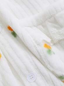 DAZY 条纹印花纹理毛绒荷叶边领蓬松睡衣套装，保暖内衬，秋冬皆宜，舒适保暖 - 黃色 - 查看 9