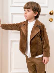 PrepCrw Young Boys Autumn/Winter College Style Brown Zip-Up Woven Jacket Back To School - Brown - View 3