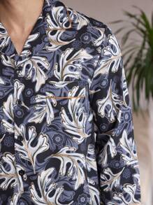 Manfinity ChillVibe Conjunto de pijama de manga larga con estampado botánico para hombre - Multicolor - Ver 7