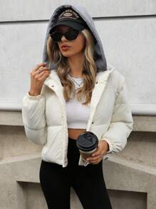 Aveloria Abrigo de invierno de mujer con mangas desmontables, holgado, en forma de O, con relleno acolchado de aislamiento sintético de color contrastante - Albaricoque - Ver 6