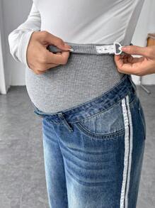 SHEIN Jeans droits décontractés amples pour femmes enceintes avec nœud à la taille