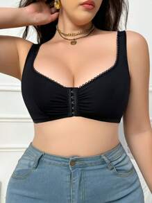 Plus Size Women Front-Closure Bra, Wire-Free, Non-Padded - Black - View 3