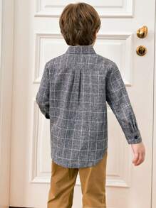 PrepCrw 男孩灰色单排扣修身衬衫领长袖衬衫返校季 - 灰色 - 查看 2