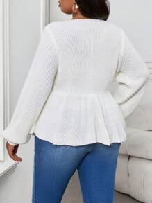 SHEIN Lady Autumn And Winter Elegant White  Worsted Round Neck Flared Bow Front Long Sleeve Plus Size Sweaters - White - View 2