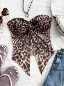Soleia Top fasciante con stampa leopardata casual e intrecciata, estivo