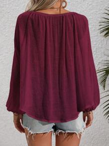 EMERY ROSE Áo cánh dài tay màu trơn cổ chữ V thường ngày - Màu Đỏ Sâu - Xem 2