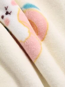 DAZY Cute Cartoon Pattern Flannel Thick Straight Leg Pajama Bottoms,Thermal Lined - Beige - View 9