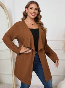 SHEIN LUNE Plus Size Solid Color Lapel Jacket, Autumn Winter Clothes - Khaki - View 9
