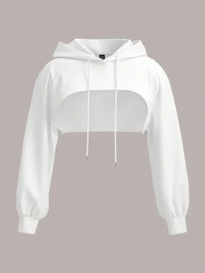 SHEIN EZwear 加大码白色针织短款卫衣，秋冬季款