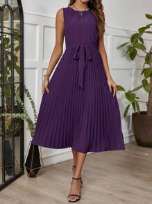 Ellevyn Vestido de unicolor sin mangas con bajo plisado para mujer - Morado - Ver 5