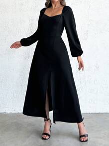 SHEIN Tall Sweetheart Neck Lantern Sleeve Split Thigh Dress