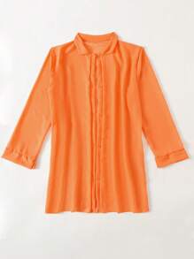 SHEIN Swim Summer Beach Solid Drop Shoulder Kimono - Orange - View 3