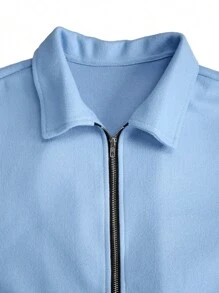 Manfinity Homme 男士拉链长袖口袋时尚纯色休闲男士夹克，秋冬季男士夹克，男友礼物 - 淺藍色 - 查看 3