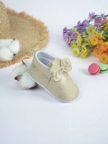 1 Pair Infant/Toddler Flat Boots With Bowknot Decor, Soft & Comfortable