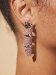 SHEIN BAE Pendientes colgantes brillantes y elegantes para mujer, adecuados para cualquier ocasión - Morado - Ver 2